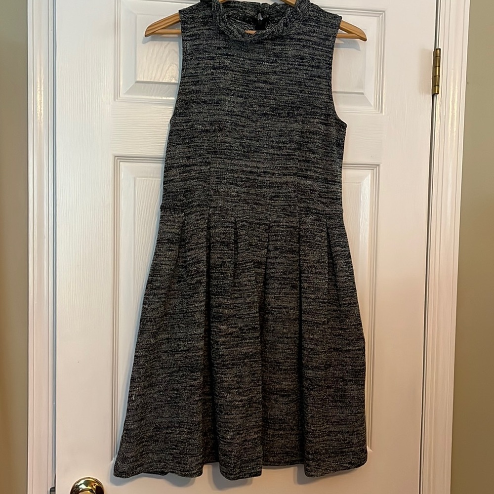 Ganni Anthropologie Sleeveless Pleated Grey/Blue Twill Dress Ruffle POCKETS